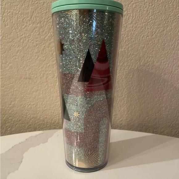 STARBUCKS Holiday Tumbler 2020 Glitter Christmas Tree Cup Mint Cold Green Venti - Picture 1 of 3